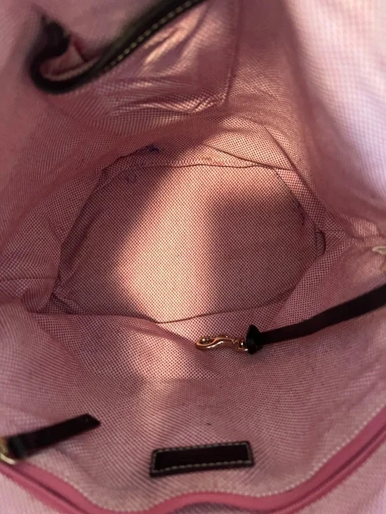 Dooney & Bourke Canvas Monogram Bucket Tote Bag Pink Lining Leather Trim Vintage - Picture 9 of 15